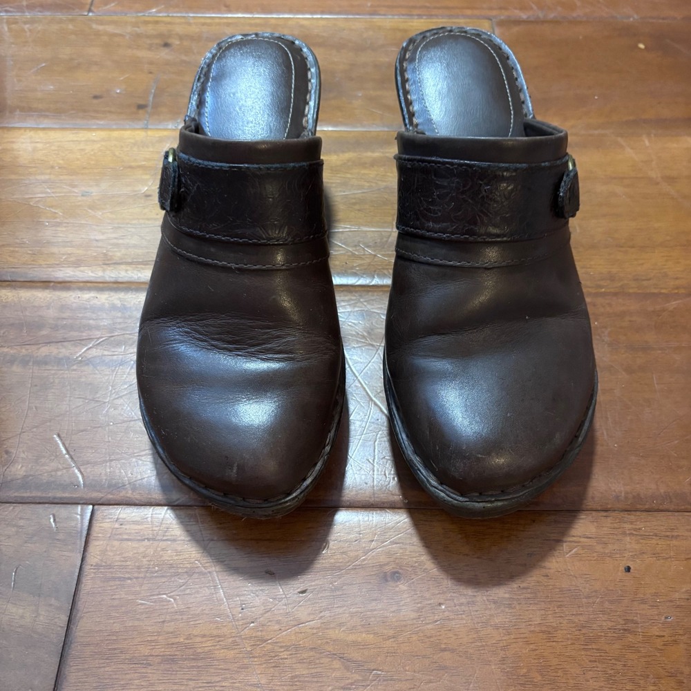 Y2K‎ Mountain Sole Brown Leather Mules Clogs Platform Chunky Block Heel 8.5